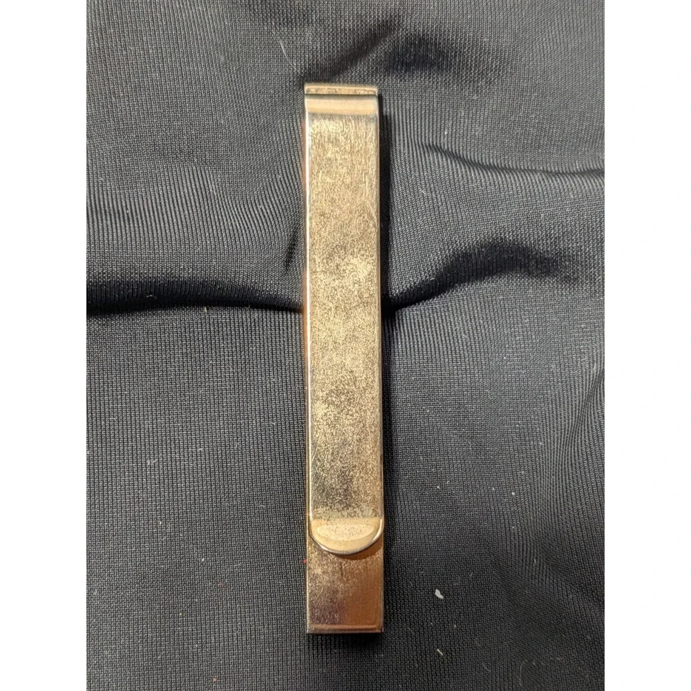 Vintage Gold Tone Money Clip, Stylized Monogram Emblem, Tie Accessory Minimalist